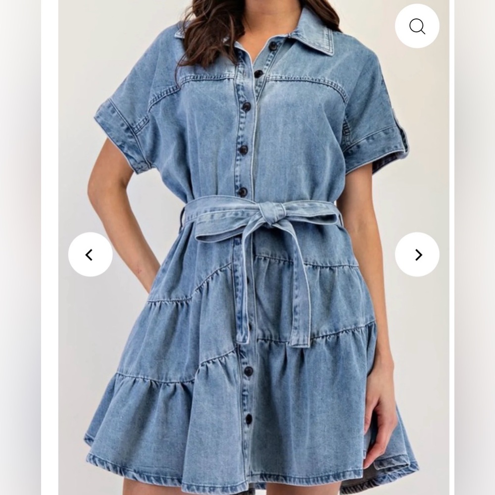 ZARA Denim Tiered Shirt Dress with Belt | Feminine Cute XS